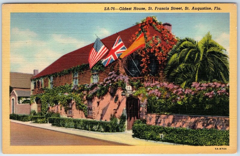 1935 St. Augustine FL Oldest House in United States St Francis Street Flags A228