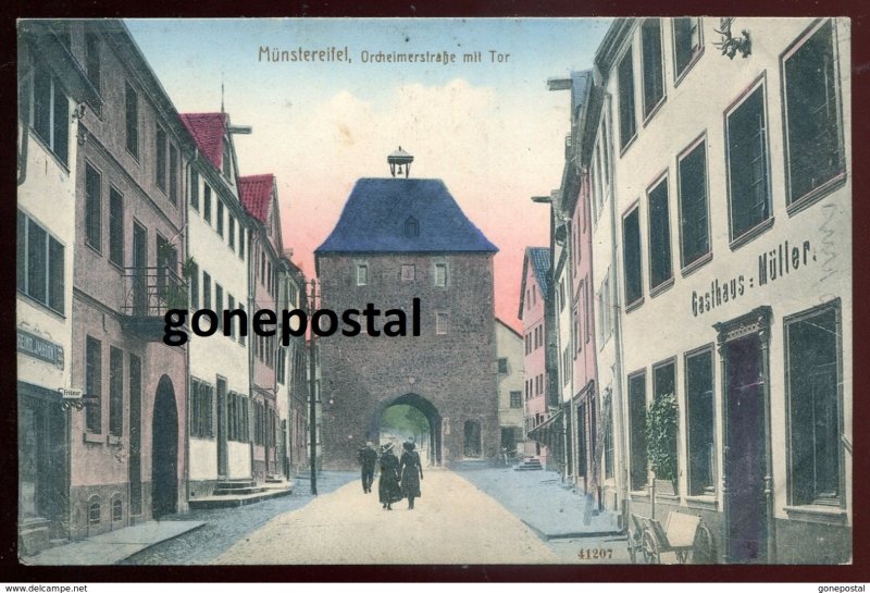 dc1550 - GERMANY Muenstereifel 1910s Orcheimerstrasse mit Tor. Gasthaus