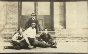 Unusual Silly Man Doing a Split Wearing Hat c1910 Amateur Real Photo Postcard