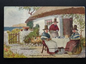CARNARVON 12 Image Novelty Pull-Out ANGLESEY WELSH WOMEN AT TEA c1912 Postcard