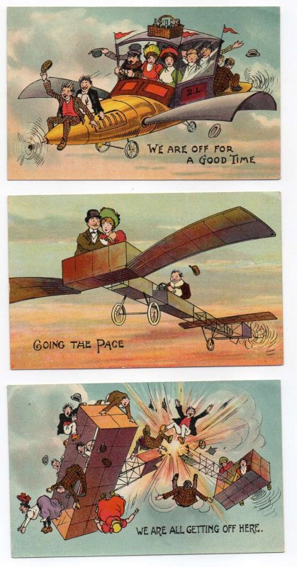 Group of 5 Airplane Greetings People Flying Humor Vintage Postcards AA68756