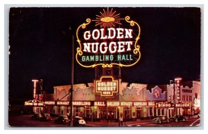 Golden Nugget Casino Night View Las Vegas NV Nevada Chrome Postcard V4