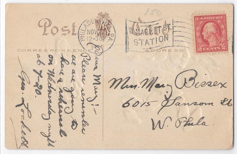 1900’s Denslow Thanksgiving Humor + W Market St. Station Philly PA Postmark Card