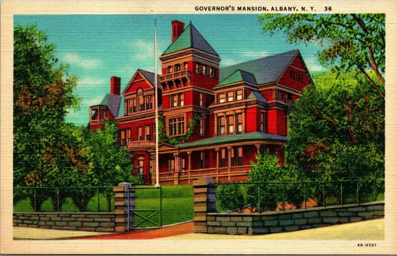 Albany New York Ny Governors Herrenhaus Unbenutzt Unp Vtg Leinen Postkarte