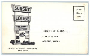 c1950 Sunset Lodge Saddle & Sirloin Restaurant Signage Abilene Texas TX Postcard