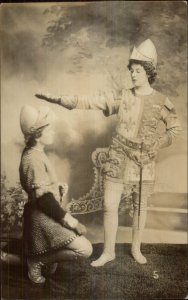 School Theatre Play Medieval Knight Knighting c1910 Real Photo Postcard