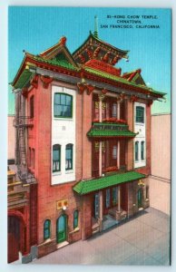 SAN FRANCISCO, CA California ~Chinatown~ KONG CHOW TEMPLE 1940s Linen Postcard