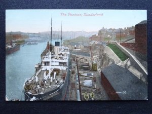 Tyne & Wear SUNDERLAND River Wear showing SHIP AT THE PONTOON c1910 Postcard