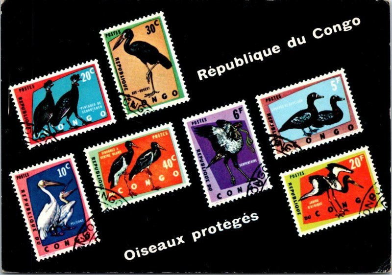 VINTAGE CONTINENTAL SIZE POSTCARD STAMPS OF THE CONGO REPUBLIC & ON REAR 1982