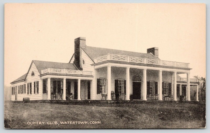 Watertown Connecticut~Colonial Style Country Club~Veranda~1930s Sepia Collotype 