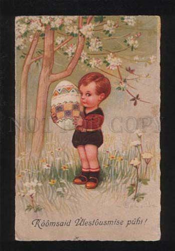 3052812 Boy w/ EGG by COLOMBO vintage EASTER Italy Postcard