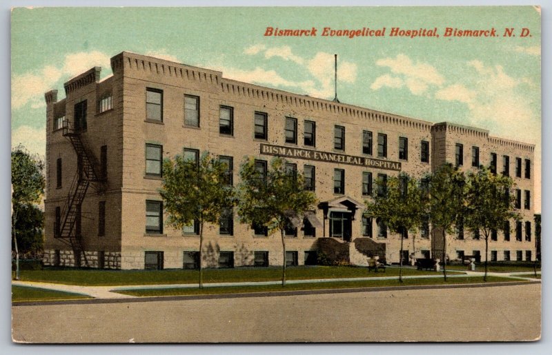 Bismarck North Dakota~Evangelical Hospital~Fire Escape on Side~c1910 Postcard