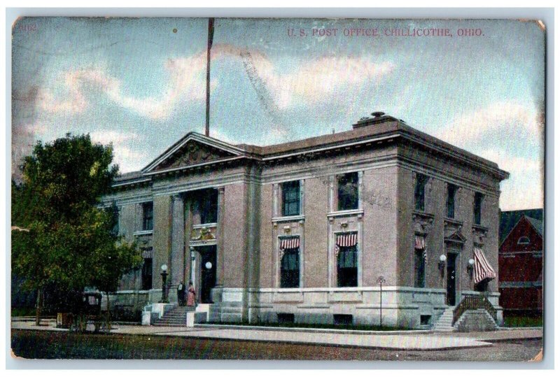 Chillicothe Ohio Postcard United States Post Office Building 1908 Antique Posted