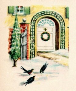 Postcard Merry Christmas - birds outside front door