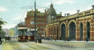 Postcard Antique  View of Midland Railway Station & Trolleys, Leicester, UK.  S6