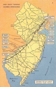 New Jersey Turnpike Map Highway Interchange linen postcard