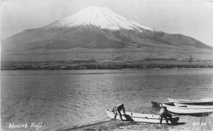 Boats Japan Mount Fuji 1949 RPPC Photo Postcard waterfront 20-11738