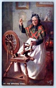 TUCK Oilette~'Types in Manxland' At The Spinning Wheel ISLE OF MAN UK Postcard
