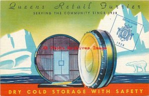 Advertising Linen Postcard, Queens Retail Furrier, Cold Storage, Jackson Heights