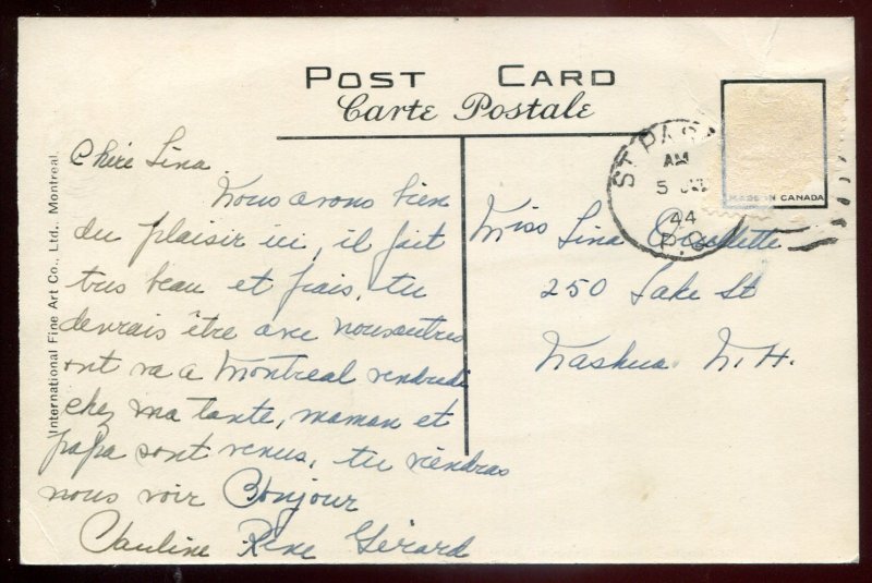 h2485 - ST. PASCAL Quebec Postcard 1944 Institution Chanoine Beaudet