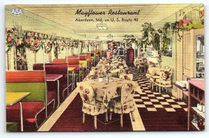 c1950 ABERDEEN MARYLAND MAYFLOWER RESTAURANT US-40 DINING ROOM POSTCARD P3234