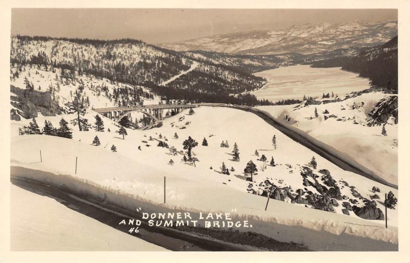 RPPC DONNER LAKE Summit Bridge Lincoln Hwy Truckee c1940s Vintage Photo Postcard