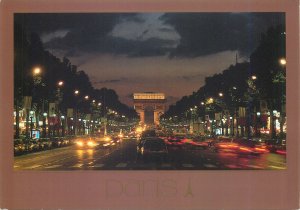 Postcard Europe France Paris Champs Elysees by night Arc de Triomphe
