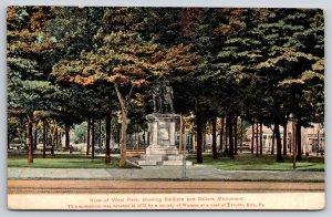 Erie Pennsylvania~West Park St View~Soldiers Sailors Monument Statue~c1910 PC
