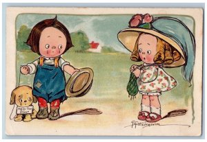 Artist Signed Postcard Little Boy And Puppy Dog Help The Poor 1909 Antique