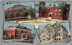 Ohio Postcard MARIETTA Washington County 1919 4View PUBLIC SCHOOLS Fancy