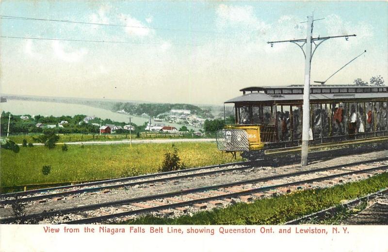 Trolley. Niagra Falls Belt Line Showing Queenstown Ont & Lewiston NY Postcard