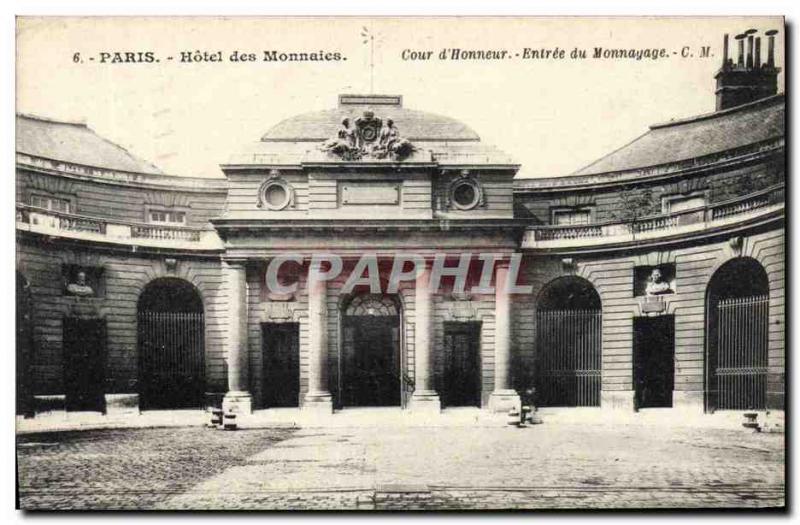 Old Postcard Paris Hotel Mint Court & # 39honneur Entree coinage
