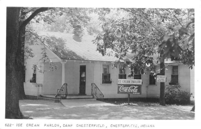 Camp Chesterfield Indiana Ice Cream Parlor Coke Sign Real Photo PC JI658527