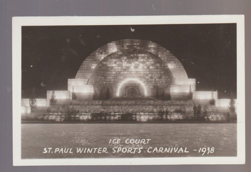 St. Paul MINNESOTA RPPC 1938 ICE PALACE Castle WINTER SPORTS CARNIVAL Night Shot