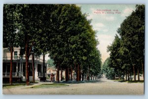 Columbus Wisconsin Postcard Prairie St. Looking West Road 1909 Vintage Antique