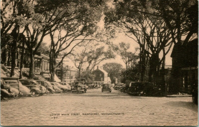 Vtg Postcard c 1930s - Lower Main Street - Nantucket, Massachusetts - Unused