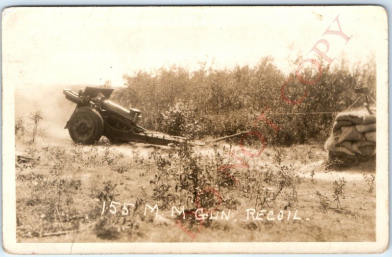 WWII-era US 155mm Howitzer M1918 RPPC Gun Recoil USMC Army Real Photo PC A137