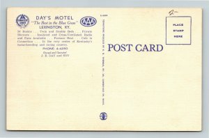 Lexington KY-Kentucky, Day's Motel Tourist U.S. 60, Advertising Linen Postcard