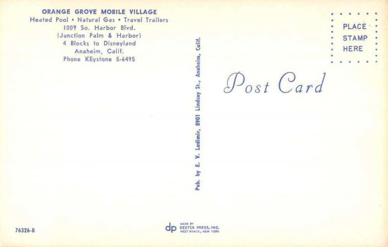 Anaheim California Orange Grove Mobile Village Swimming Pool Postcard AA47319