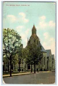 1911 First Methodist Church Building Tower Roadside Anderson Indiana IN Postcard 