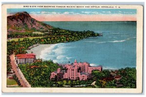 1936 Bird's Eye View Waikiki Beach Hotels Honolulu Hawaii HI Postcard