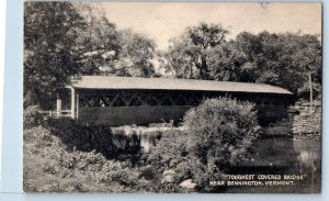 c1940 Bennington Vermont VT Vintage Postcard Toughest Covered Bridge Lake River