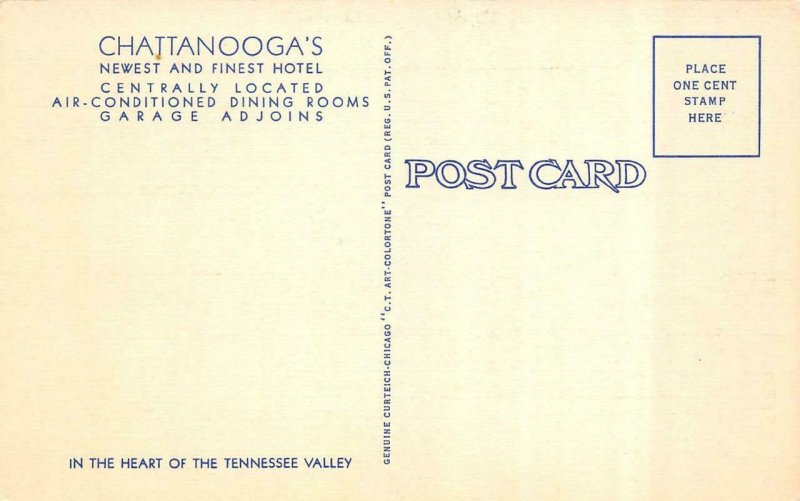 CHATTANOOGA, Tennessee~TN  READ HOUSE HOTEL~Civil War Statue++  c1940's Postcard