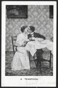 Lady & Man Kissing At Dining Table Used c1907