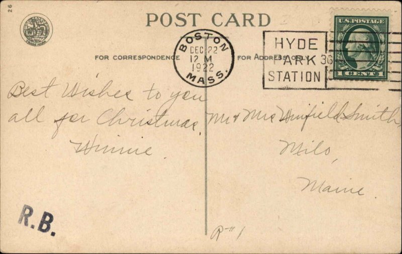 Unsigned Clapsaddle Children w Christmas Tree on Snowy Road Wolf Pub