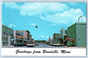 Baudette Minnesota MN Postcard Main Street Walleye Capital Canadian Border c1960