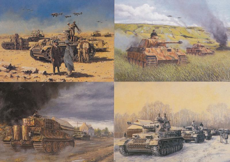 Panzer IV F2 V Tiger I German Tanks WW2 War Frontline Painting 4x Postcard s