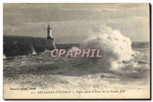 Old Postcard The Lighthouse d & # 39Olonne Wave Sables break up is on the lar...