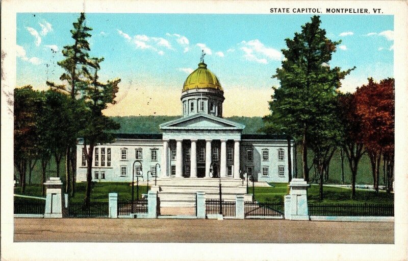 State Capitol Montpelier VT WOB 1c Stamp Postcard Vintage WB Cancel  