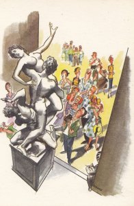 Cat Watching Risque Statue At Gallery Comic Postcard